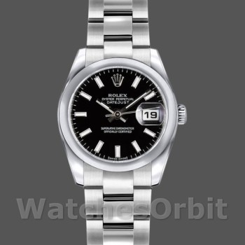 Replique Femmes Rolex Datejust 26mm Femmes-179160-Noir Cadran Index-Noir Lunette bombée Noir