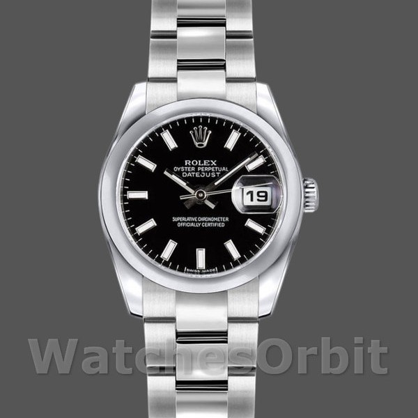 Replique Femmes Rolex Datejust 26mm Femmes-179160-Noir Cadran Index-Noir Lunette bombée Noir