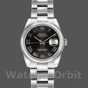 Replique Rolex Datejust 26mm Femme-179160-Cadran romain noir-Sunbeam-Bracelet d'huître Noir