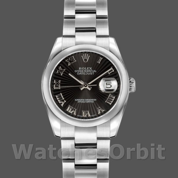 Replique Rolex Datejust 26mm Femme-179160-Cadran romain noir-Sunbeam-Bracelet d'huître Noir