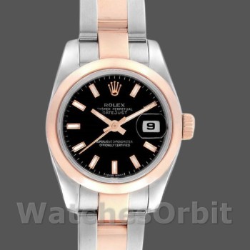 Replique Rolex Datejust 26mm Femme-179161-Cadran indexé noir-acier inoxydable et or Everose Luxe