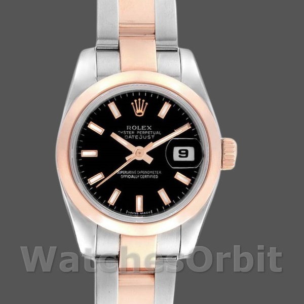 Replique Rolex Datejust 26mm Femme-179161-Cadran indexé noir-acier inoxydable et or Everose Luxe