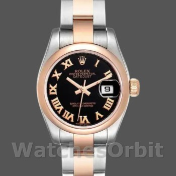Replique Rolex Datejust 26mm Femme-179161-Cadran romain noir-acier inoxydable et or Everose noir