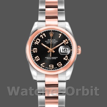 Replique Rolex Datejust 26mm Femme-179161-Cadran noir à cercle concentrique-acier inoxydable et or Everose Noir