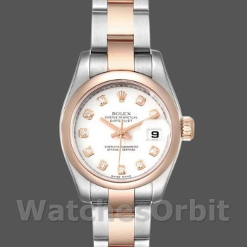 Replique Rolex Datejust 26mm Femme-179161-Cadran diamant blanc-acier inoxydable et or Everose blanc