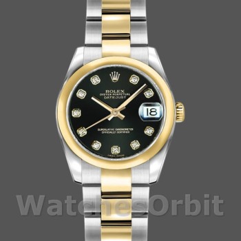 Replique Rolex Datejust-179163, 26mm, cadran diamant noir, lunette bombée, Lady Black pour femme