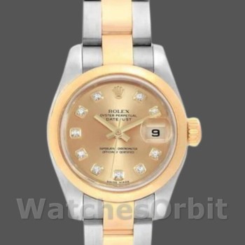 Replique Rolex Datejust-179163, 26mm, cadran champagne, lunette bombée, Lady Champagne pour femme