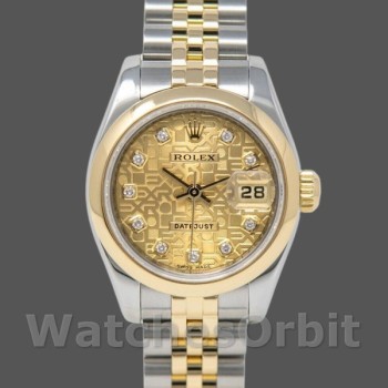 Replique Rolex Datejust-179163, 26mm, Champagne Jubilee Cadran diamanté, lunette bombée, Lady Champagne pour femme