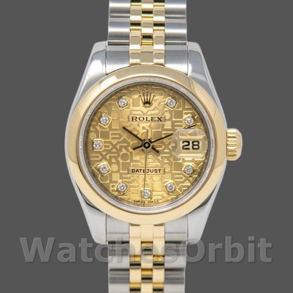 Replique Rolex Datejust-179163, 26mm, Champagne Jubilee Cadran diamanté, lunette bombée, Lady Champagne pour femme