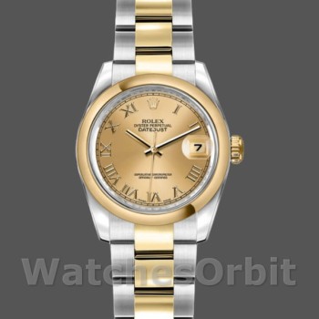 Replique Rolex Datejust 26mm Femme-179163-Champagne Cadran romain-Lune bombée Champagne