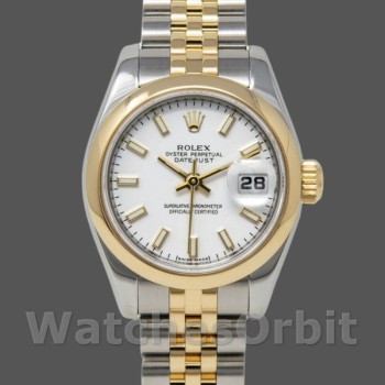 Replique Rolex Datejust-179163 pour femme, 26mm, cadran index blanc, lunette bombée, Lady White