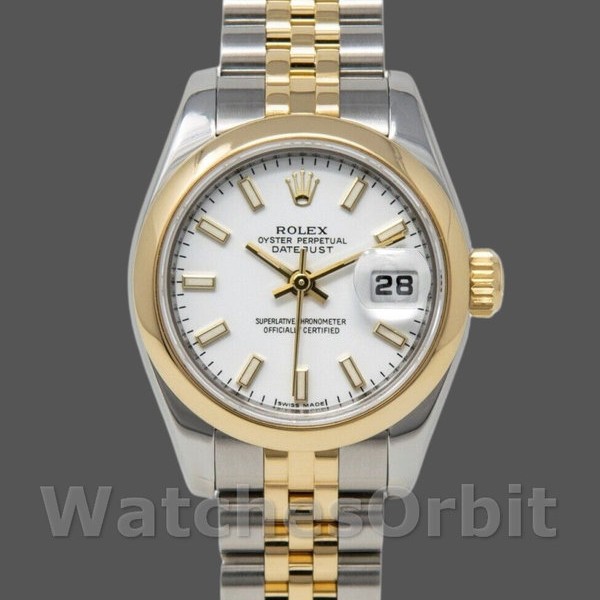 Replique Rolex Datejust-179163 pour femme, 26mm, cadran index blanc, lunette bombée, Lady White