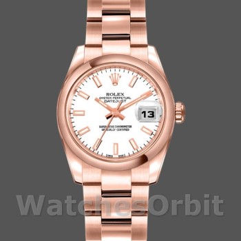 Replique Rolex Datejust-179165 pour femme, 26 mm, or Everose, cadran indexé blanc, Lady White