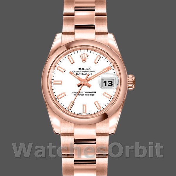 Replique Rolex Datejust-179165 pour femme, 26 mm, or Everose, cadran indexé blanc, Lady White