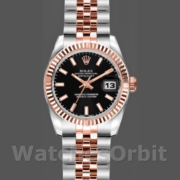 Replique Rolex Datejust-179171 pour femme, 26mm, cadran noir, lunette cannelée, Lady Black