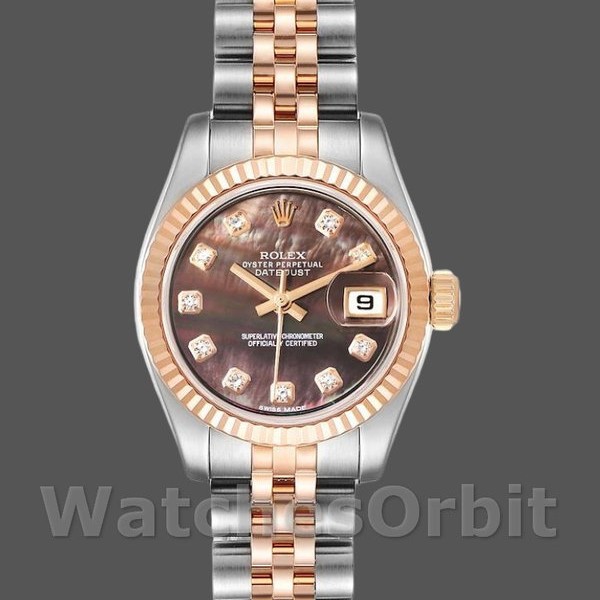 Replique Rolex Datejust-179171 pour femme, 26mm, cadran nacre noir, lunette cannelée, Lady MOP