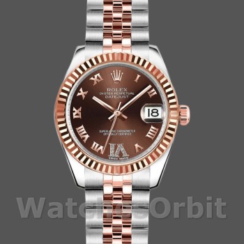 Replique Rolex Datejust-179171 pour femme, 26mm, cadran brun chocolat, lunette cannelée, Lady brun chocolat