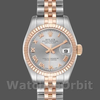 Replique Rolex Datejust-179171 pour femme, 26 mm, cadran gris à chiffres romains, lunette cannelée, Lady Grey