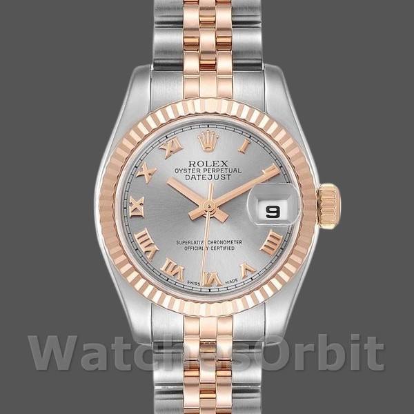 Replique Rolex Datejust-179171 pour femme, 26 mm, cadran gris à chiffres romains, lunette cannelée, Lady Grey
