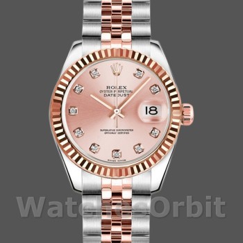 Replique Rolex Datejust-179171, 26mm, cadran diamant rose, lunette cannelée, Lady Pink, pour femme
