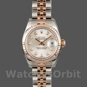 Replique Rolex Datejust-179171 pour femme, 26mm, cadran argenté diamants, lunette cannelée, Lady Silver