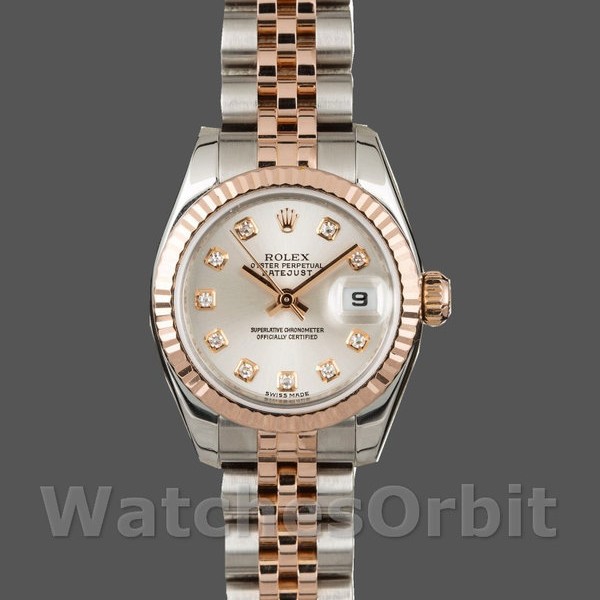 Replique Rolex Datejust-179171 pour femme, 26mm, cadran argenté diamants, lunette cannelée, Lady Silver