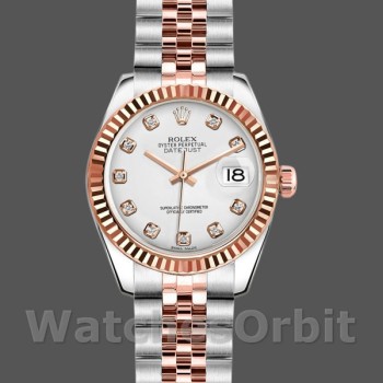 Replique Rolex Datejust-179171, 26mm, cadran diamant blanc, lunette cannelée, Lady White pour femme