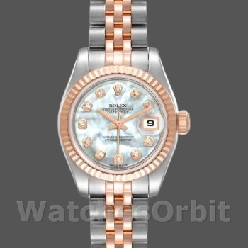 Replique Rolex Datejust-179171, 26mm, cadran diamant MOP blanc, lunette cannelée, Lady MOP pour femme