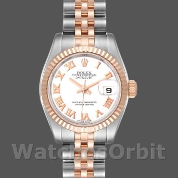 Replique Rolex Datejust-179171 pour femme, 26 mm, cadran chiffres romains blancs, lunette cannelée, Lady White