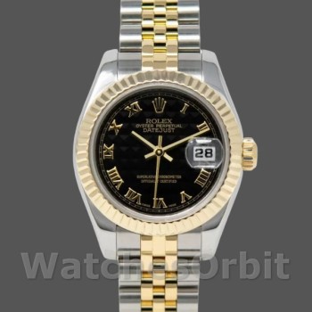 Replique Rolex Datejust-179173 pour femme, 26mm, cadran noir, lunette cannelée, Lady Black