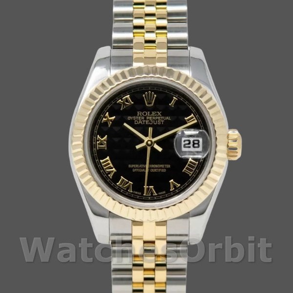 Replique Rolex Datejust-179173 pour femme, 26mm, cadran noir, lunette cannelée, Lady Black
