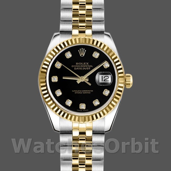 Replique Rolex Datejust-179173, 26mm, cadran diamant noir, lunette cannelée, Lady Black pour femme