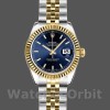 Replique Rolex Datejust-179173 pour femme, 26mm, cadran index bleu, lunette cannelée, Lady Blue