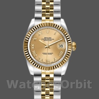 Replique Rolex Datejust-179173 pour femme, 26 mm, cadran chiffres romains champagne, Lady Champagne