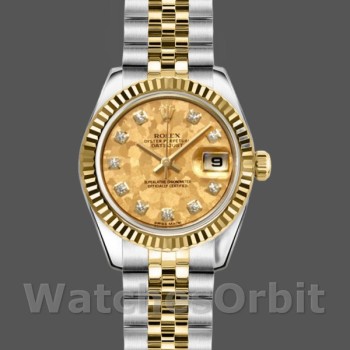 Replique Rolex Datejust-179173, 26mm, cadran champagne cristal, lunette cannelée, Lady Champagne pour femme