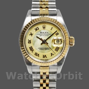 Replique Rolex Datejust-179173, 26mm, cadran nacre décorée champagne, Lady MOP pour femme