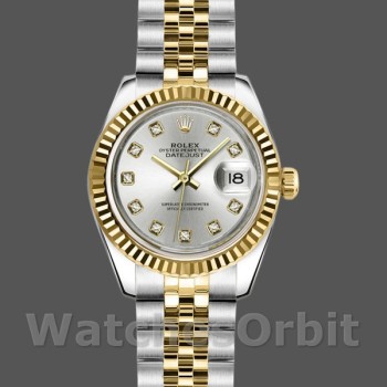 Replique Rolex Datejust-179173, 26mm, cadran diamant gris, lunette cannelée, Lady Gray, pour femme