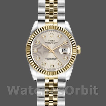 Replique Rolex Datejust-179173, 26mm, cadran diamant Sunbeam ivoire, lunette cannelée, Lady Ivory pour femme