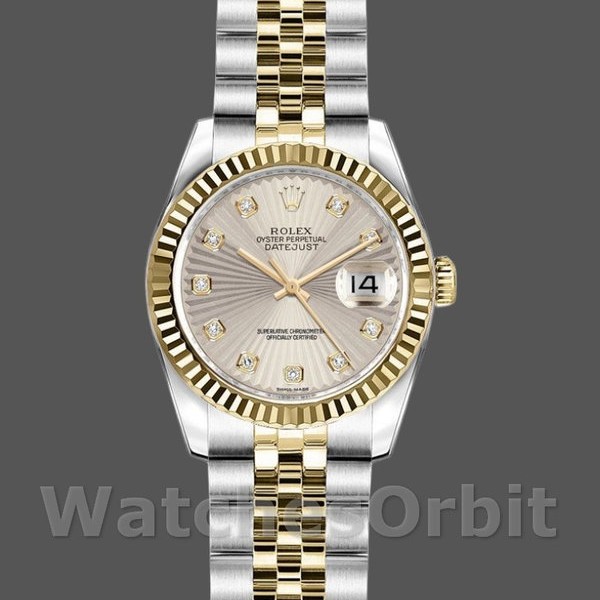 Replique Rolex Datejust-179173, 26mm, cadran diamant Sunbeam ivoire, lunette cannelée, Lady Ivory pour femme