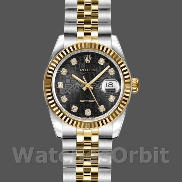 Replique Rolex Datejust-179173, 26mm, Jubilee Cadran diamant noir, lunette cannelée, Lady Black pour femme