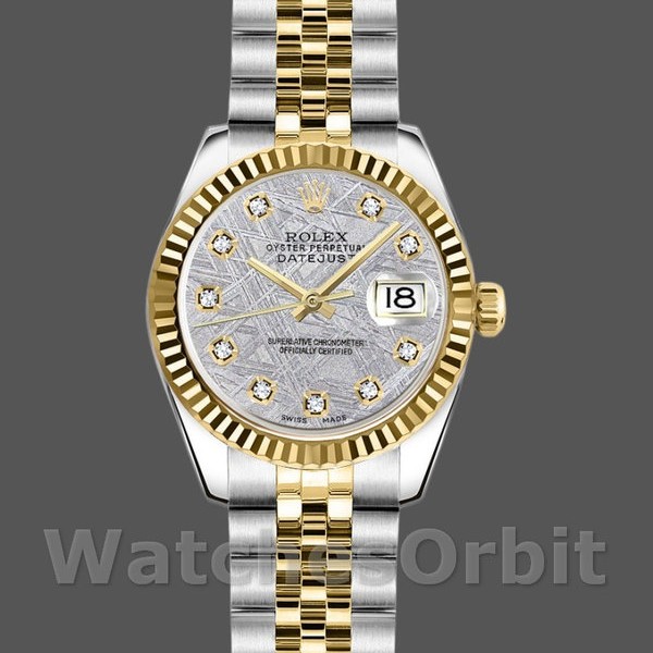 Replique Rolex Datejust-179173, 26mm, Meteorite Grey Cadran diamanté, lunette cannelée, Lady Meteorite Grey pour femme