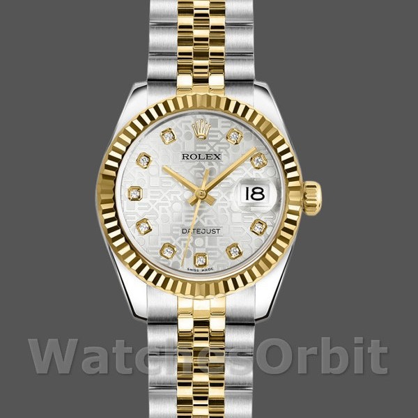 Replique Rolex Datejust-179173, 26mm, cadran diamant Jubilé argent, lunette cannelée, Lady Silver pour femme