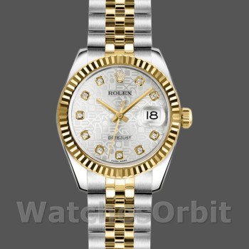 Replique Rolex Datejust-179173, 26mm, cadran diamant Jubilé argenté, lunette cannelée, Lady Silver pour femme