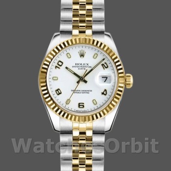 Replique Rolex Datejust-179173 pour femme, 26mm, cadran chiffres arabes blancs, lunette cannelée, Lady White