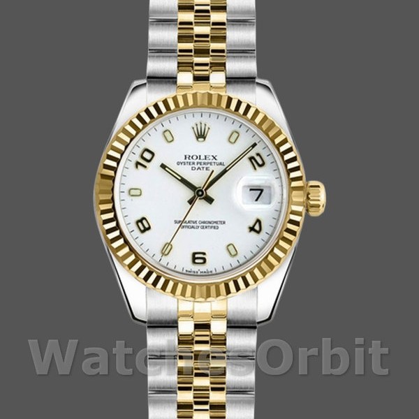 Replique Rolex Datejust-179173 pour femme, 26mm, cadran chiffres arabes blancs, lunette cannelée, Lady White