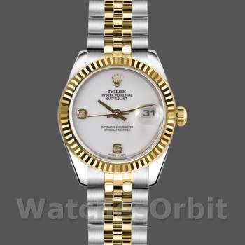 Replique Rolex Datejust-179173, 26mm, cadran blanc avec diamants, lunette cannelée, Lady White pour femme