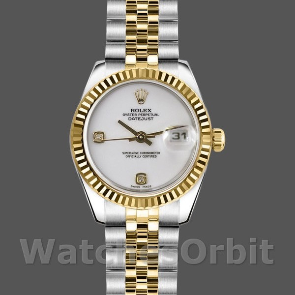 Replique Rolex Datejust-179173, 26mm, cadran blanc avec diamants, lunette cannelée, Lady White pour femme