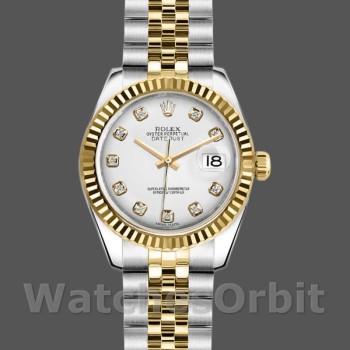 Replique Rolex Datejust-179173, 26mm, cadran diamant blanc, lunette cannelée, Lady White pour femme