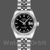 Replique Rolex Datejust-179174 pour femme, 26mm, cadran index noir, lunette cannelée, Lady Black