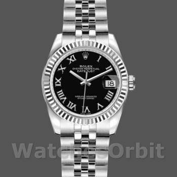 Replique Rolex Datejust-179174 pour femme, 26 mm, cadran romain noir, lunette cannelée, Lady Black